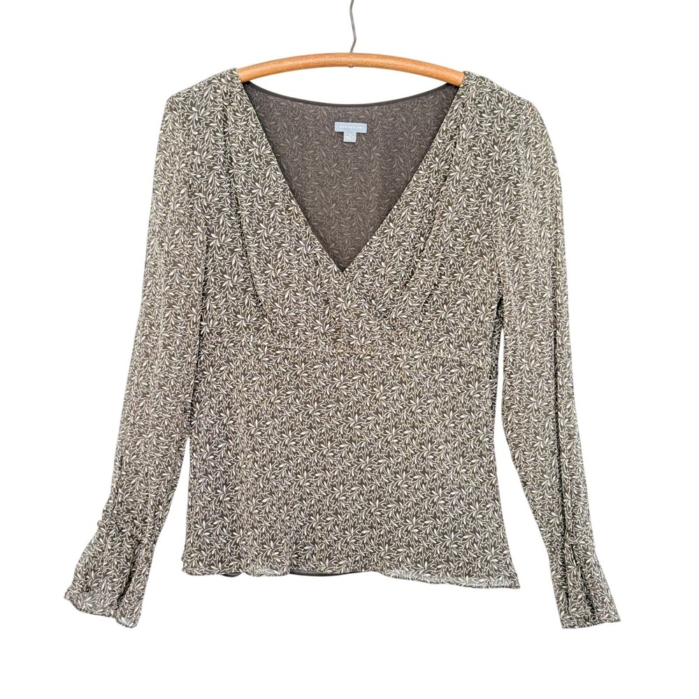 Y2K Ann Taylor Babydoll Silk Crepe Top Size 10 Brown Flare Boho Fairy blouse